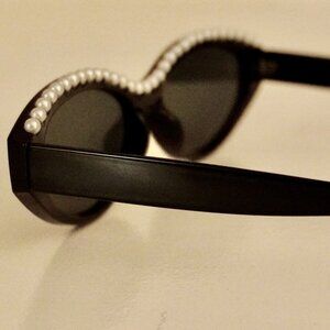 Black Oval or Cat Eye Sunglasses with Pearl Detail
